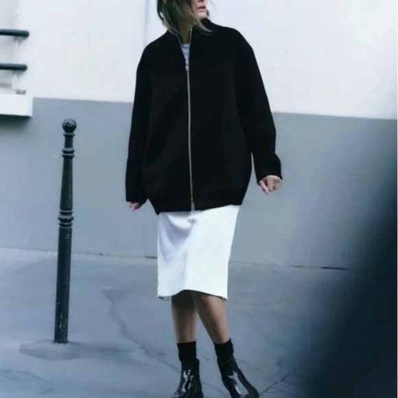 ZARA • Black Manteca Wool Bomber Jacket Coat Made In Italy - Picture 8 of 11